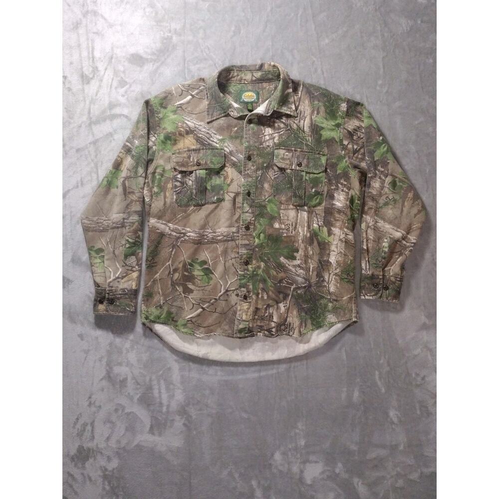 Cabelas Realtree Mens Button Down Shirt and Cargo Pants Hunting Outfit Sz L (38)